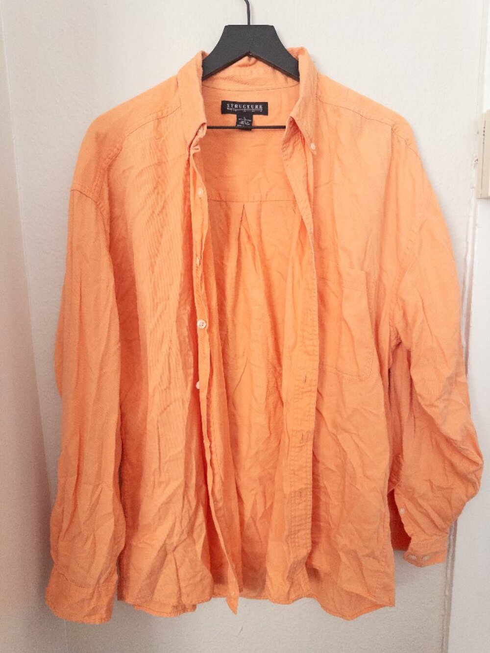 Vintage Structure Orange Creamsicle Button Up 100% Cotton - Oversized Size L
